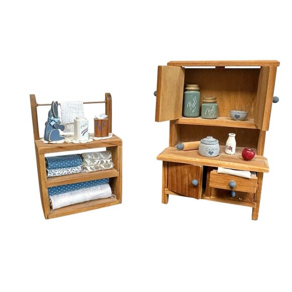 Unbranded Other - Vintage Dollhouse Miniature Furniture Lot Kitchen Hutch And Baby Changing Table
